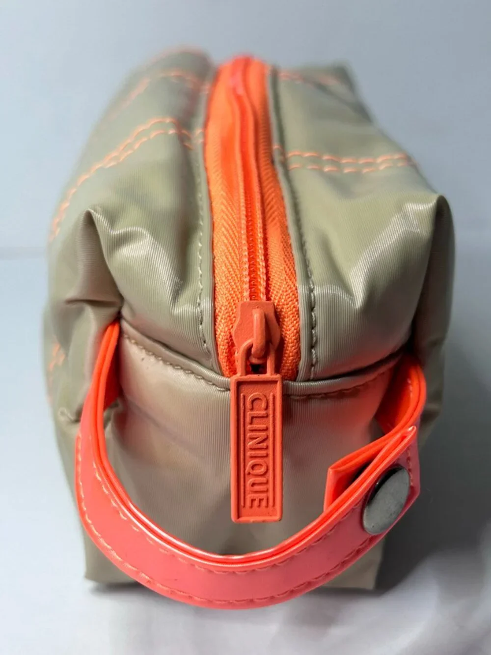 Clinique Beige & Bright Orange Makeup Cosmetic Travel Bag Zip Pouch Case